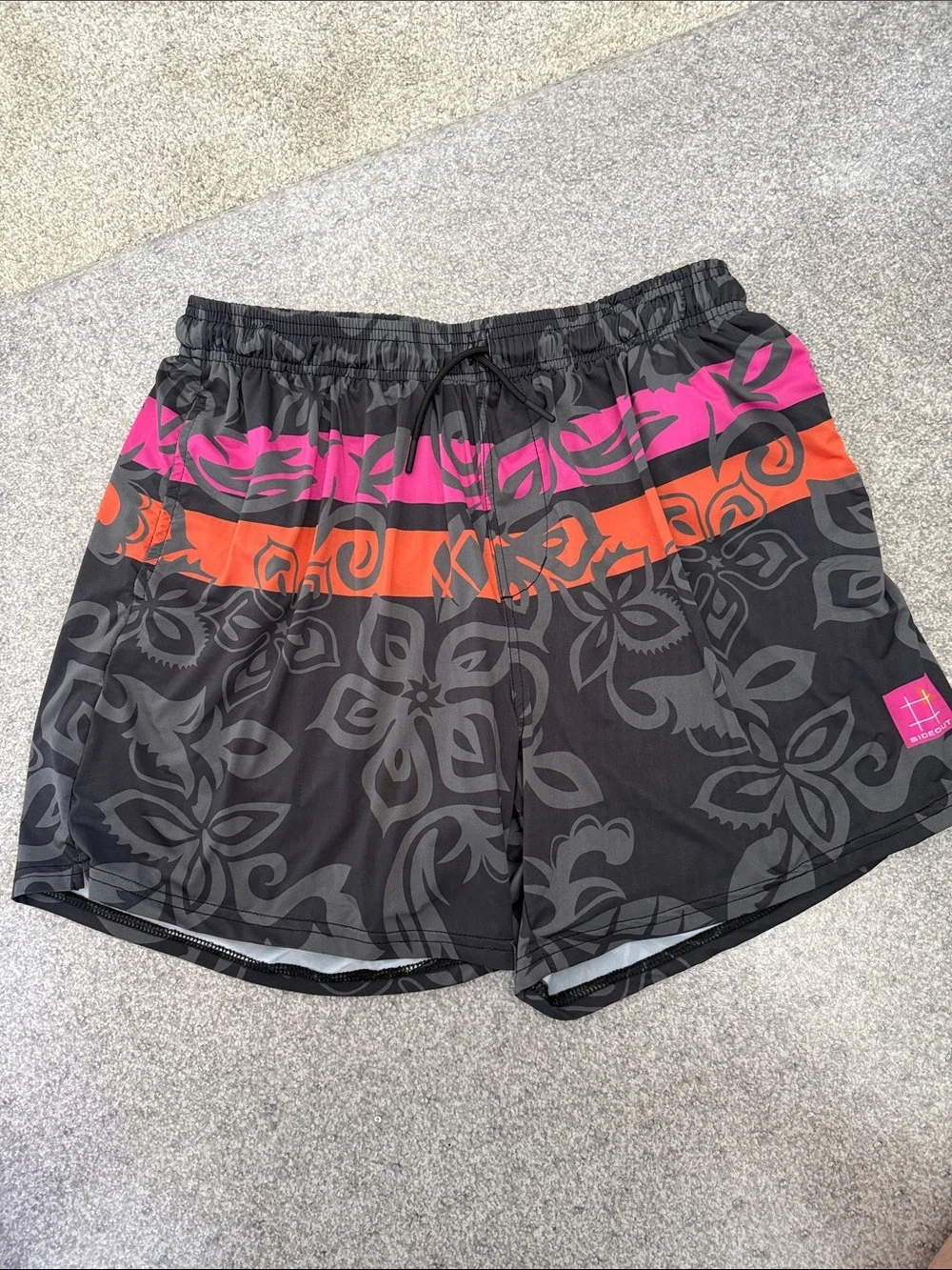 Men's Black Volley Swim Board Shorts with Pink Orange Accents New Without Tags